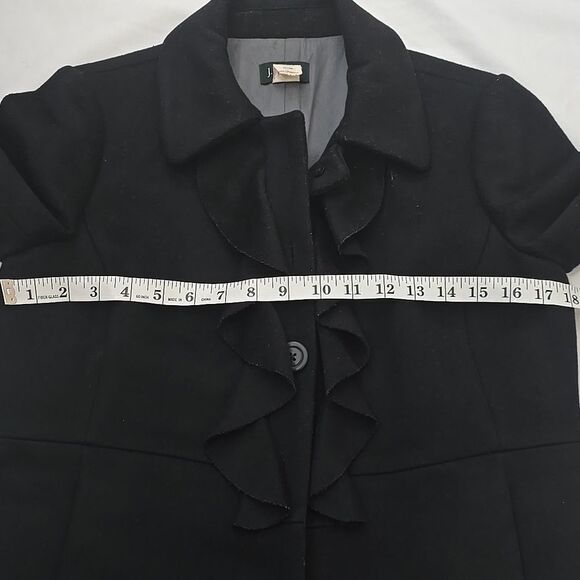 J.Crew Black Ruffle Front Pea Coat 4 - Picture 6 of 10